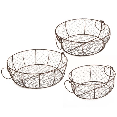 Floristik24 Trådkorgskål med handtag Brun Ø35/30/25 cm Set om 3