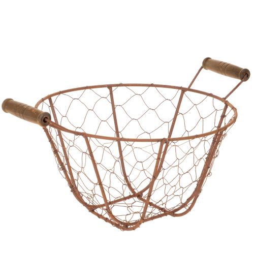 Vintage rund trådkorg med trähandtag, metallkorg, rostfri yta, Ø22 cm köpa | Floristik24.se