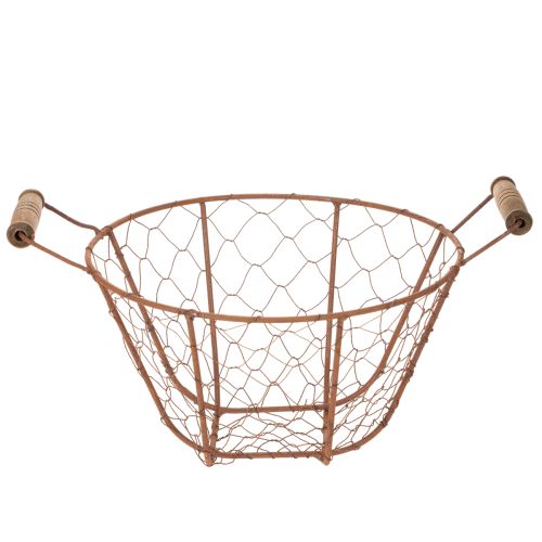 Vintage rund trådkorg med trähandtag, metallkorg, rostfri yta, Ø22 cm | Floristik24.se