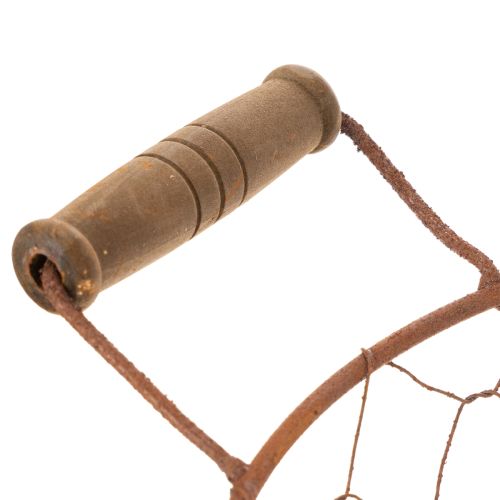 Vintage rund trådkorg med trähandtag, metallkorg, rostfri yta, Ø22 cm | Floristik24.se