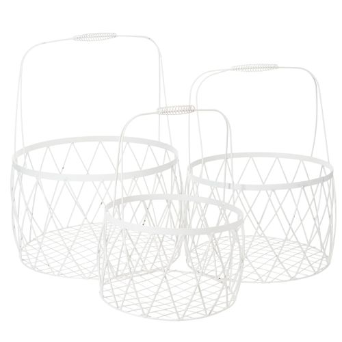 Floristik24 Trådkorg med handtag, vit metall, Ø25/30/35cm, set om 3
