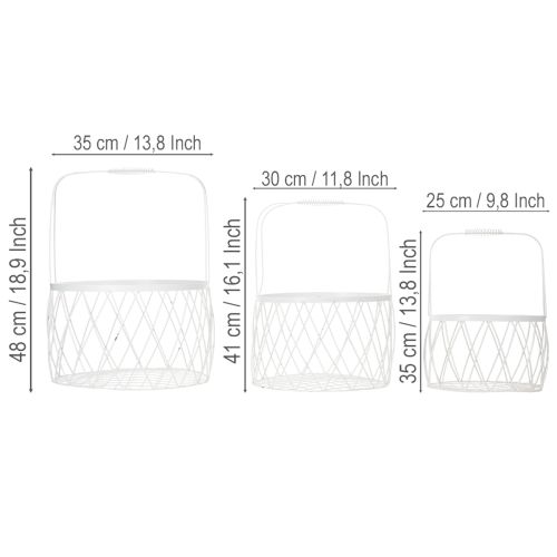 Artikel Trådkorg med handtag, vit metall, Ø25/30/35cm, set om 3