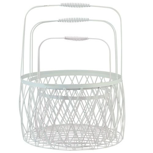 Artikel Trådkorg med handtagskorg vit metall Ø25/30/35cm set om 3