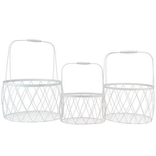 Trådkorg med handtagskorg vit metall Ø25/30/35cm set om 3