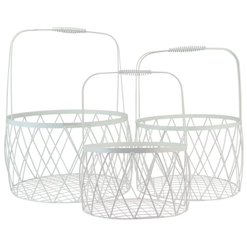 Artikel Trådkorg med handtagskorg vit metall Ø25/30/35cm set om 3