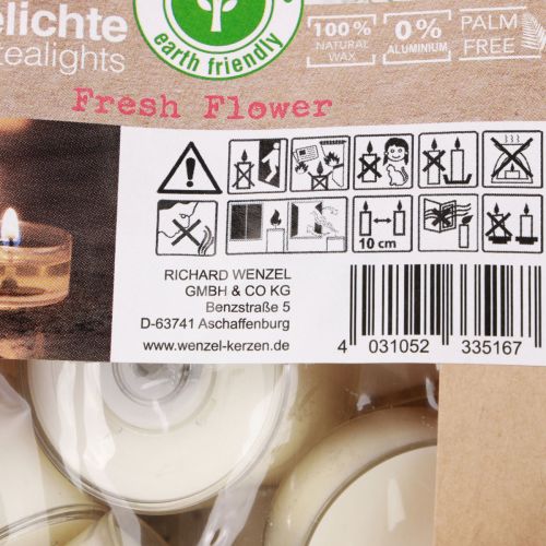 Artikel Doftande värmeljus Fresh Flower doftande värmeljus vita Ø25cm 7h 18 st