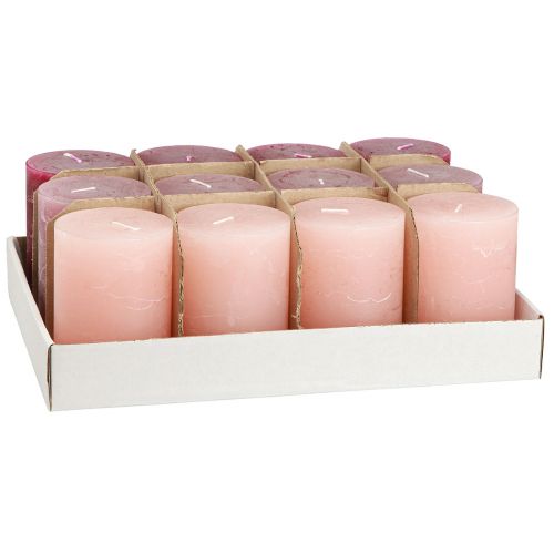 Artikel Enfärgade ljus pelare rosa bär 70x100mm 12 st