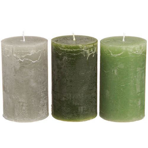 Floristik24 Enfärgade pelarljus 3 färger grönt 60×100mm 12 st