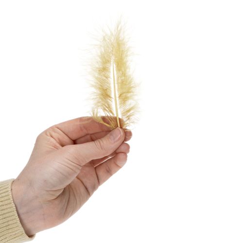 Artikel Riktiga fjädrar för pyssel i ljusgult, 5 cm – 10 cm, 20 g