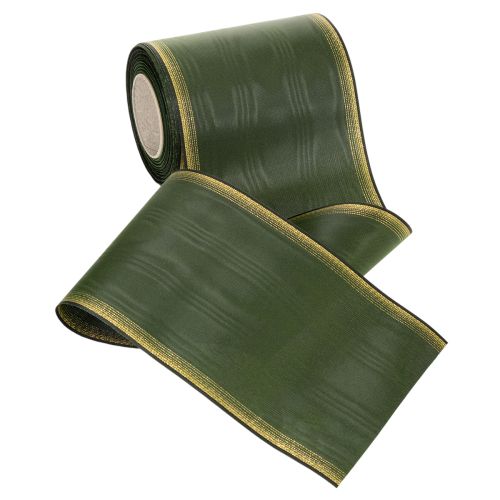 Elegant mörkgrönt moiréband med krans, 125 mm med guldfärgad pärlkant, sorgband, bröllopsdekoration, rosettband | Floristik24.se
