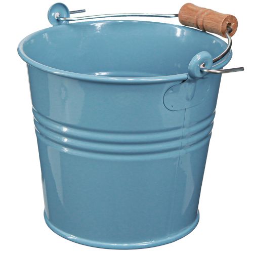Artikel Dekorativ hink Metall Trähandtag Blomkruka Blå H16cm 2st