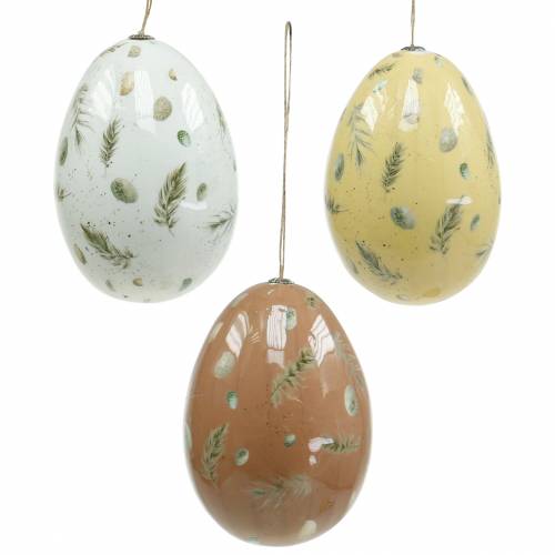 Floristik24 Påskägg att hänga med motiv ägg och fjädrar vita, bruna, gula diverse 3st