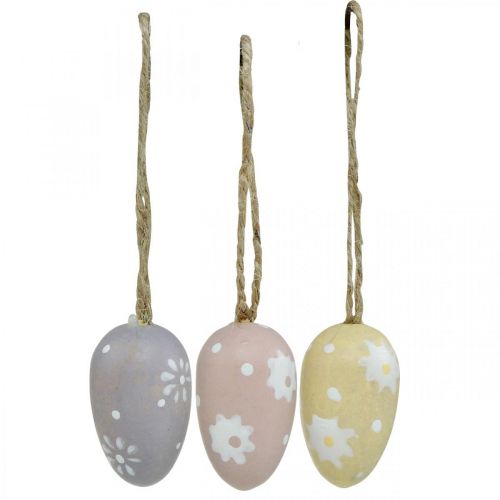 Artikel Mini påskägg, träägg med blommor, påskdekoration lila, rosa, gul H3,5cm 6st