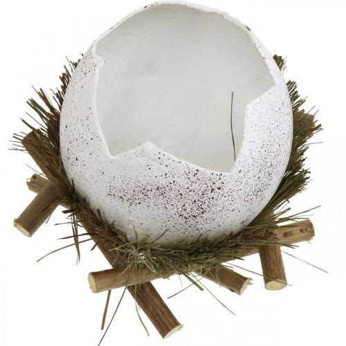 Floristik24 Påskdekoration, ägg i boet, dekorativt ägg, fågelbo Ø9cm H10cm vit, naturliga färger 4st