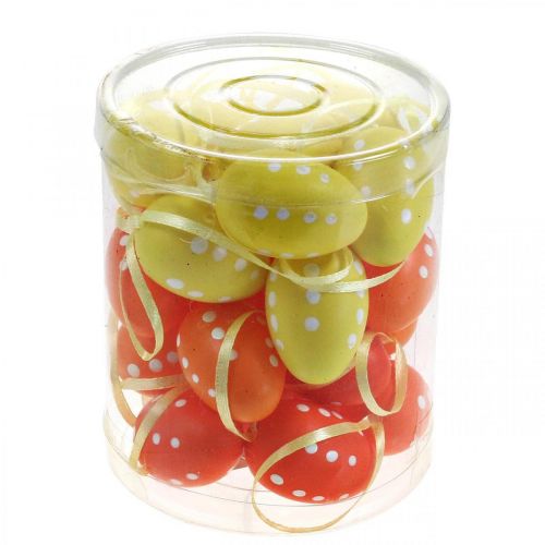 Artikel Mini påskägg för upphängning prickig gul, röd, orange H4cm 24 st