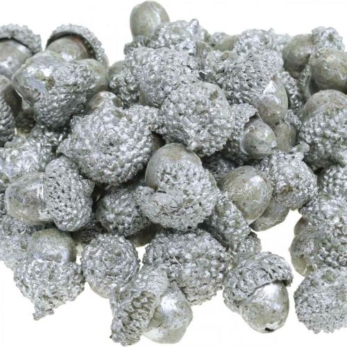 Artikel Dekorativa ekollon silver, adventsdekoration, naturliga höstfrukter, hus på landet Ø1,5 - 2,5 cm L1,5 - 3 cm 300g
