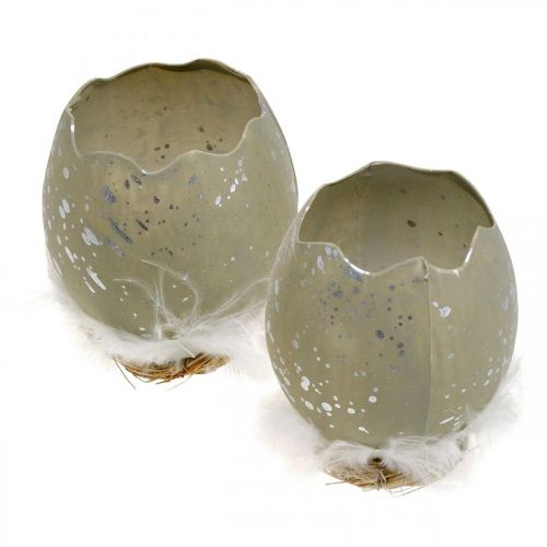 Artikel Ägg för dekoration, påsk, deco ägghalva, vårdekoration Ø8cm H10cm grå, silver 4st