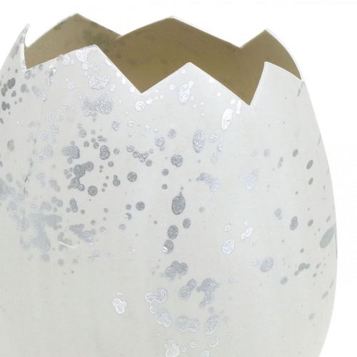 Floristik24 Dekorativt ägg, ägghalva för dekoration, påskdekoration Ø10,5cm H14,5cm vit, silver 3st