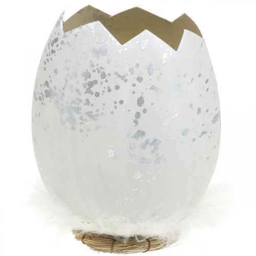 Floristik24 Dekorativt ägg, ägghalva för dekoration, påskdekoration Ø10,5cm H14,5cm vit, silver 3st
