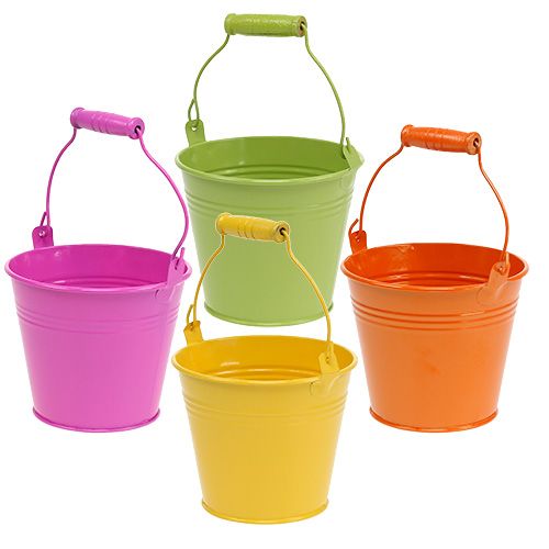 Floristik24 Hink med handtag färgglad Ø12cm H10cm 8 st