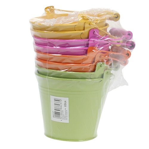 Floristik24 Hink med handtag färgglad Ø12cm H10cm 8 st