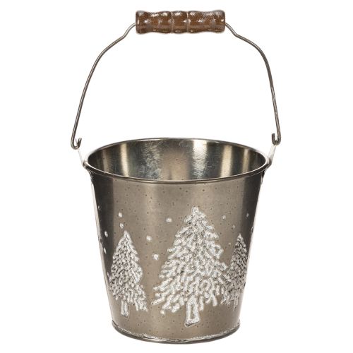 Dekorativ hink med granar och trähandtag, 13 cm