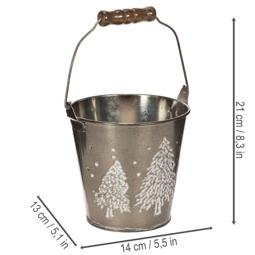 Dekorativ hink med granar och trähandtag, 13 cm | Floristik24.se