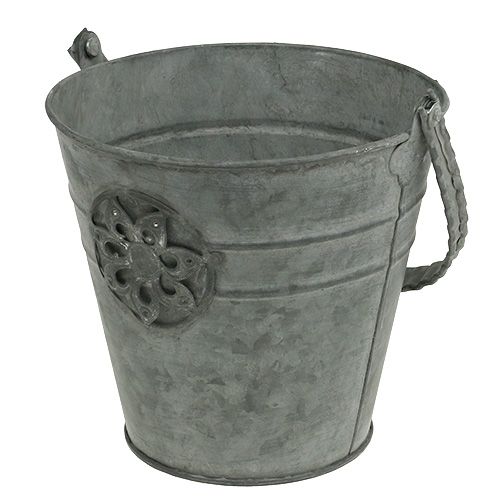 Floristik24 Hink med blomma Ø16cm H15cm zink