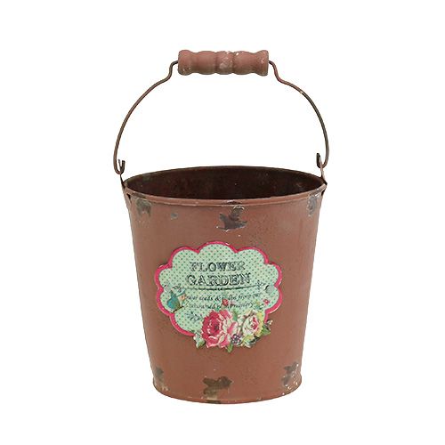 Floristik24 Hink med motiv Brun åldrad finish Ø11cm H12cm