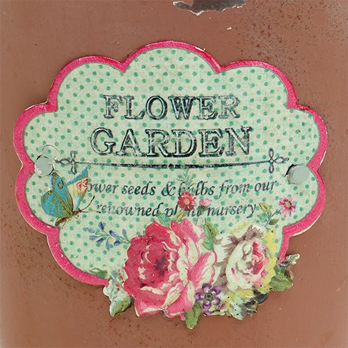 Floristik24 Hink med motiv Brun åldrad finish Ø11cm H12cm