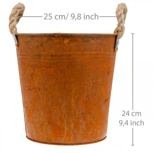 Floristik24 Planteringskärl med handtag, växtskål, metallkärl med rostdekor Ø25cm H24cm