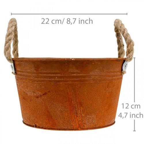 Floristik24 Metallkruka med rephandtag, växtskål, höst, patina Ø22cm H12cm