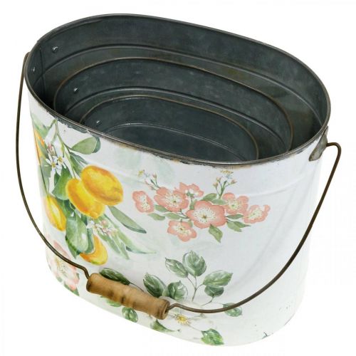 Artikel Metallkruka gröngul, sommardekoration, hink med handtag, medelhavs citronmotiv L28/22,5/cm H23/18/15cm