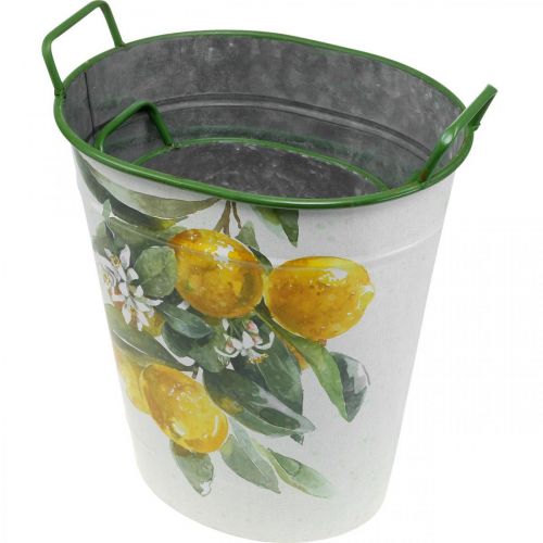 Floristik24 Medelhavet plåtbalja, planteringskärl med citronmotiv vit, grön, gul H43,5/34cm B36,5/27,5cm set om 2