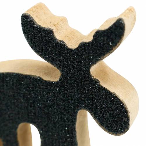 Artikel Julströdekoration älgträ svart glitter 5×5,5cm 12 st