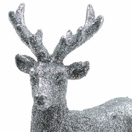 Floristik24 Juldekoration rådjur silver / glitter polyresin H12,5cm