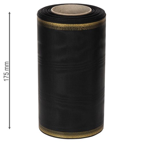 Artikel Elegant moiréband med kransmönster, 175 mm svart med pärlkant och taftväv, dekorativt band för begravningsblomster, rosettband, 25 m