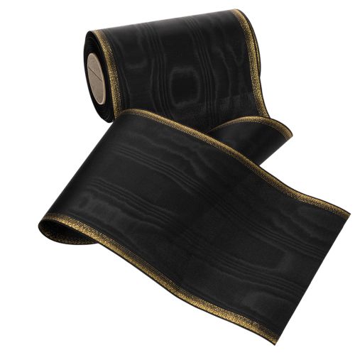 Artikel Elegant moiréband med kransmönster, 175 mm svart med pärlkant och taftväv, dekorativt band för begravningsblomster, rosettband, 25 m