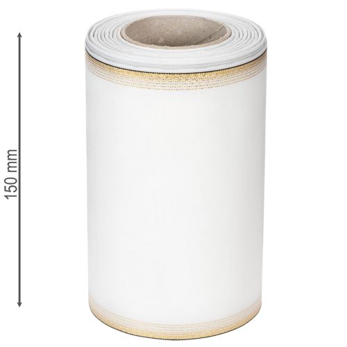 Elegant moiré-kransband med guldkant, bröllopsdekoration, sorgband, vitt 150 mm x 25 m | Floristik24.se