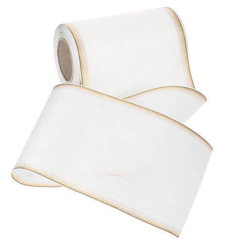 Elegant moiré-kransband med guldkant, bröllopsdekoration, sorgband, vitt 150 mm x 25 m | Floristik24.se