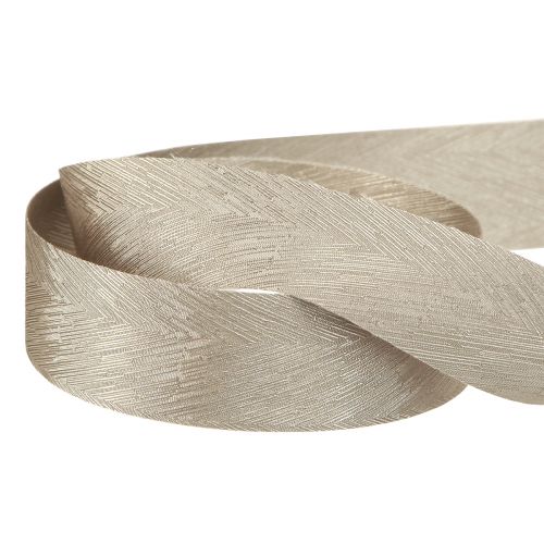 Artikel Elegant sidenband med fjädertryck i silver - perfekt för festliga dekorationer bredd 25mm längd 15m