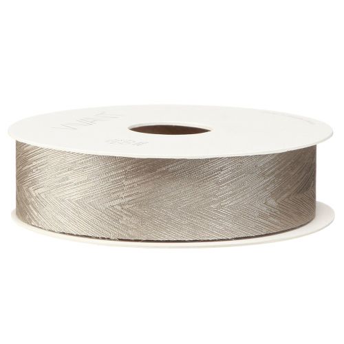 Artikel Elegant sidenband med fjädertryck i silver - perfekt för festliga dekorationer bredd 25mm längd 15m