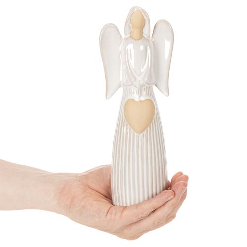 Ängelfigur med hjärtdekoration i krämvitt, 23 cm | Floristik24.se