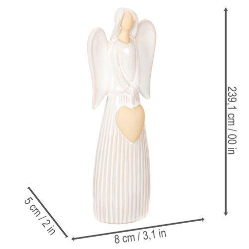 Ängelfigur med hjärtdekoration i krämvitt, 23 cm | Floristik24.se