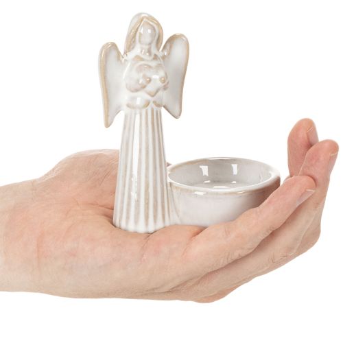 Ängelskåldekoration med liten figur och rund värmeljushållare 10 cm 3 st | Floristik24.se