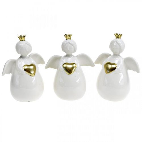 Floristik24 Ängelfigur keramisk vit, gyllene skyddsängel 10 × 6,5 × 13cm 3st