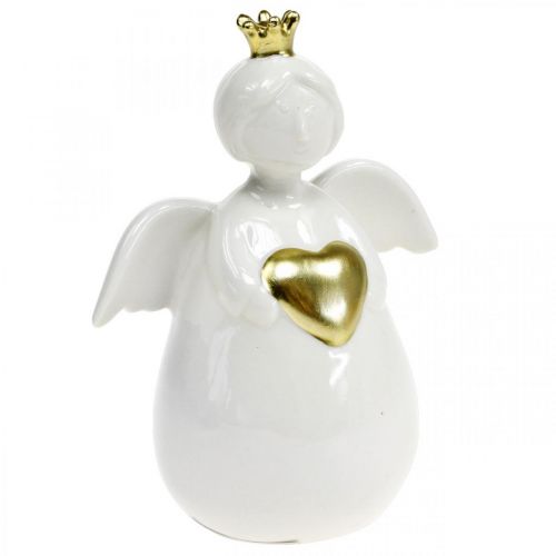 Floristik24 Ängelfigur keramisk vit, gyllene skyddsängel 10 × 6,5 × 13cm 3st