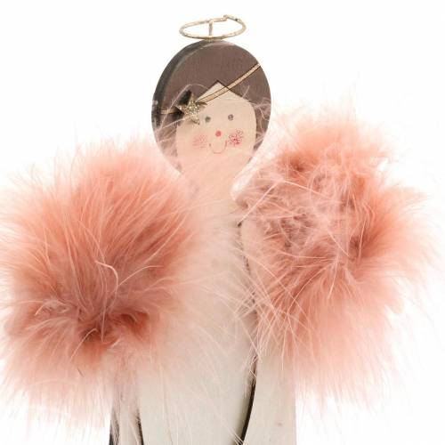 Floristik24 Ängel med fjädervingar rosa 28cm trä