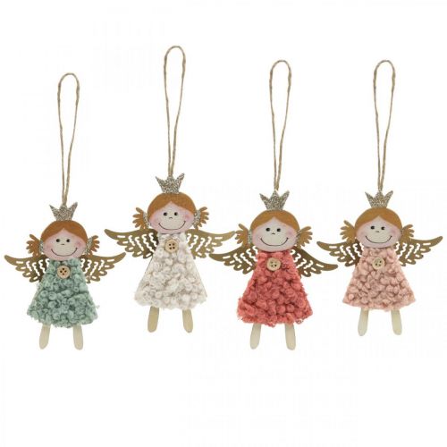 Floristik24 Änglar att hänga, juldekorationer, julgransdekorationer rosa/rosa/blå/vit H12cm set om 4