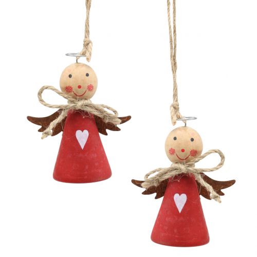 Floristik24 Ängelträfigur röd för att hänga 8 cm 4st